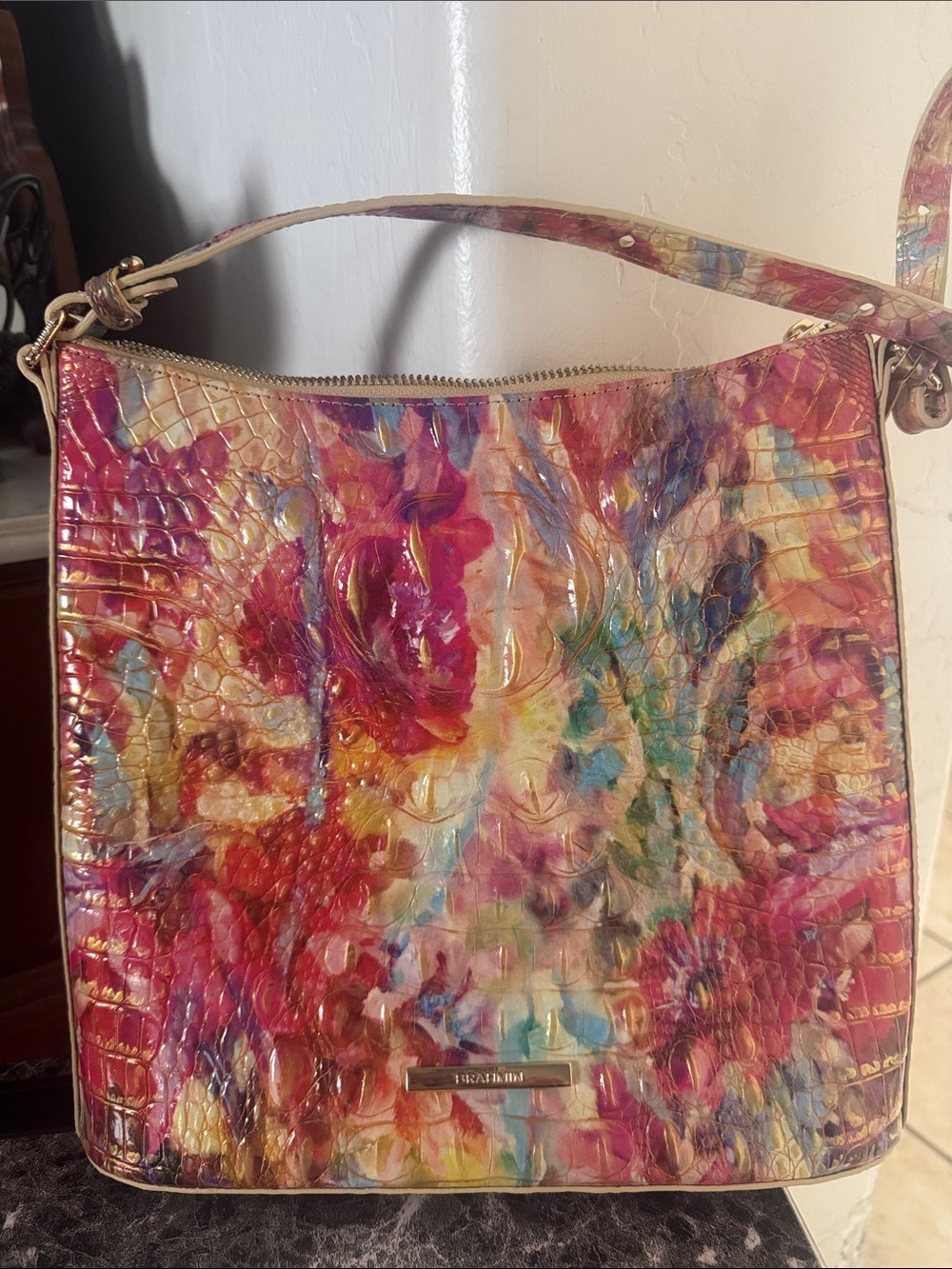 Brahmin Multicolor Floral Croc-Embossed Shoulder Bag